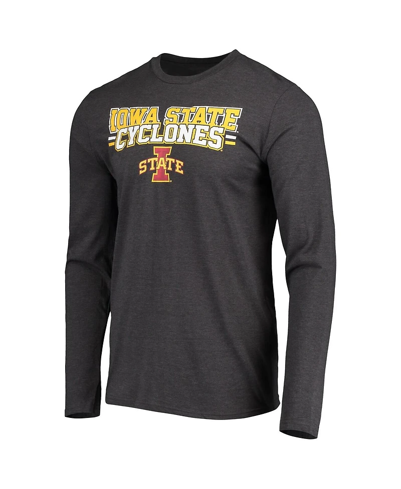 Men's Concepts Sport Cardinal, Heathered Charcoal Distressed Iowa State Cyclones Meter Long Sleeve T-shirt and Pants Sleep Set