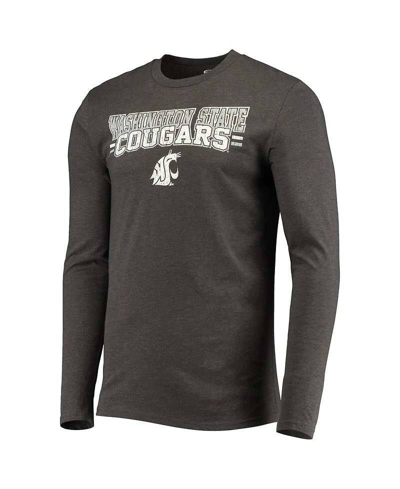 Men's Concepts Sport Crimson, Heathered Charcoal Distressed Washington State Cougars Meter Long Sleeve T-shirt and Pants Sleep Set