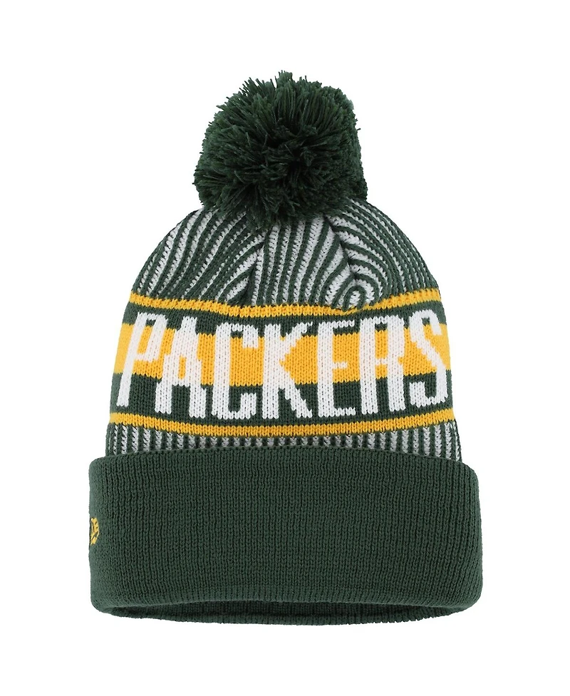 Youth Boys New Era Green Green Bay Packers Striped Cuffed Knit Hat with Pom