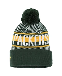 Youth Boys New Era Green Green Bay Packers Striped Cuffed Knit Hat with Pom