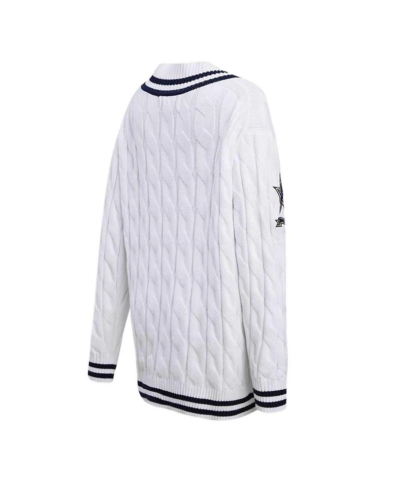 Women's Pro Standard White Dallas Cowboys Prep V-Neck Pullover Sweater