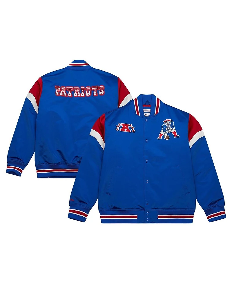 Men's Mitchell & Ness Royal Distressed New England Patriots Big and Tall Satin Full-Snap Jacket