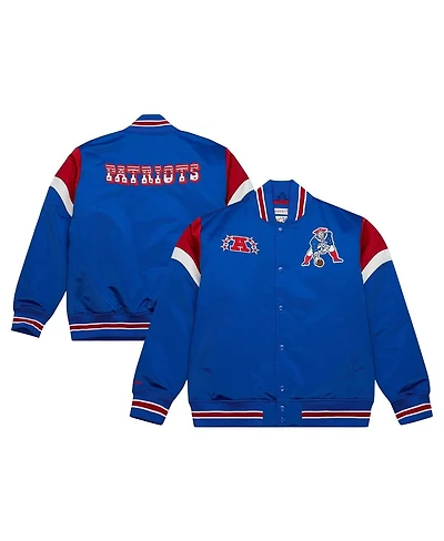 Men's Mitchell & Ness Royal Distressed New England Patriots Big and Tall Satin Full-Snap Jacket
