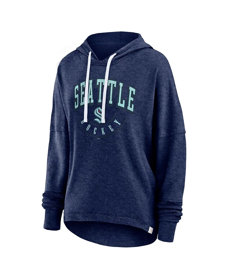 Women's Fanatics Heather Deep Sea Blue Distressed Seattle Kraken Lux Lounge Helmet Arch Pullover Hoodie
