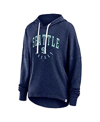 Women's Fanatics Heather Deep Sea Blue Distressed Seattle Kraken Lux Lounge Helmet Arch Pullover Hoodie