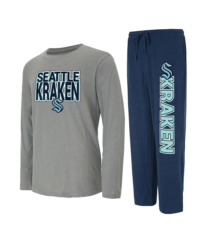 Men's Concepts Sport Navy, Gray Seattle Kraken Meter Long Sleeve T-shirt and Pants Sleep Set