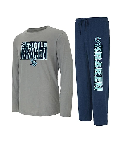 Men's Concepts Sport Navy, Gray Seattle Kraken Meter Long Sleeve T-shirt and Pants Sleep Set