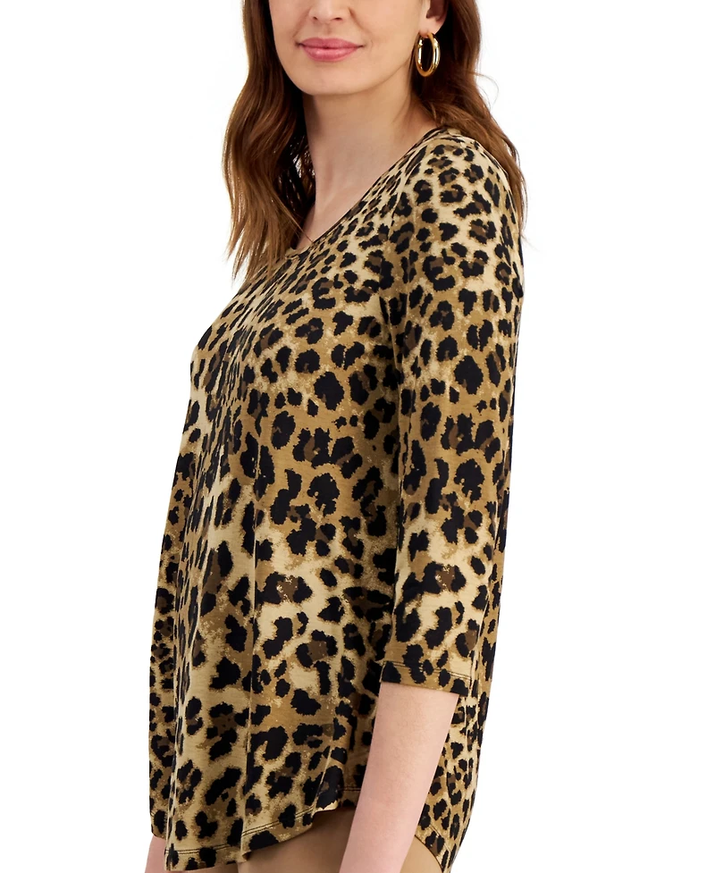 Jm Collection Women's Printed Scoop-Neck 3/4-Sleeve Top, Created for Macy's