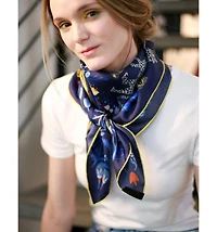 Jessie Zhao New York Double Sided Silk Scarf Of Amazon Rainforest Journey in Blue