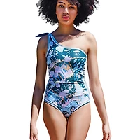 Jessie Zhao New York Green Garden Reversible One-Shoulder One-Piece Swimsuit