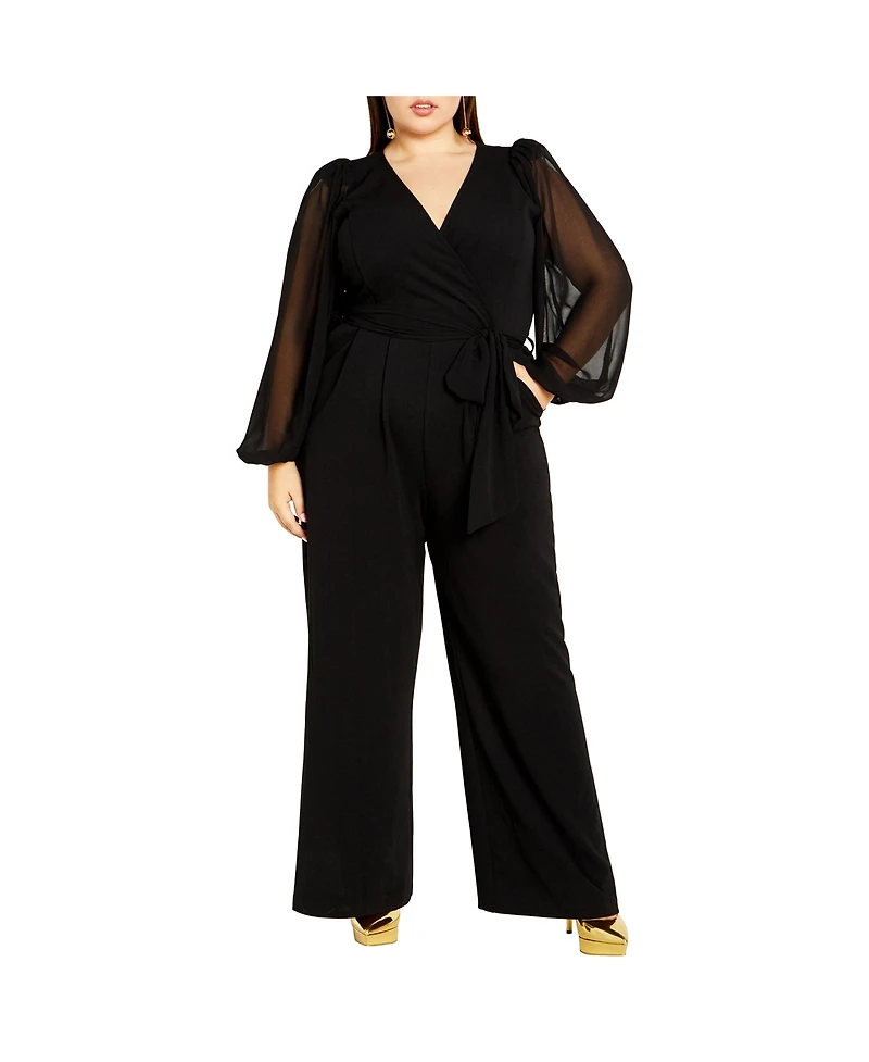 City Chic Plus Sheer Sleeve Jumpsuit