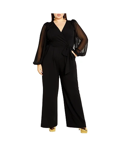 City Chic Plus Sheer Sleeve Jumpsuit