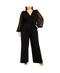 City Chic Plus Sheer Sleeve Jumpsuit