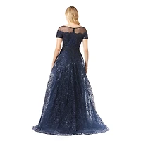 Women's Sheer Boat Neck Ball Gown