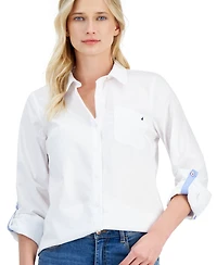 Nautica Jeans Women's Roll-Tab Button-Front Shirt