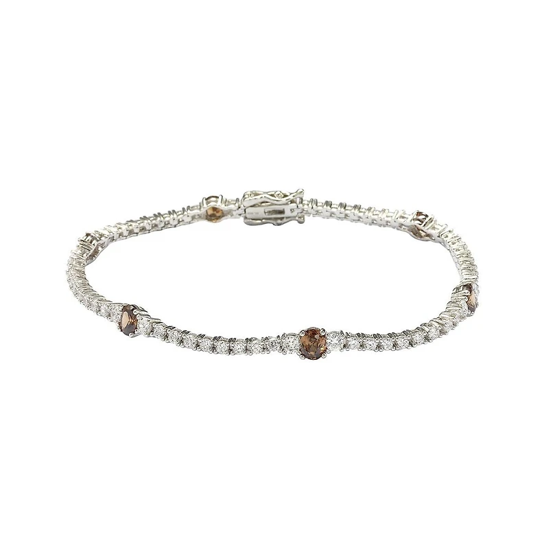 Suzy Levian Sterling Silver Brown and White Cubic Zirconia Tennis Bracelet