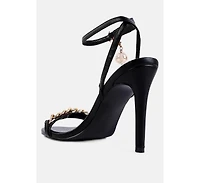 Womens Mooning Metal Chain Strap Stiletto Sandals