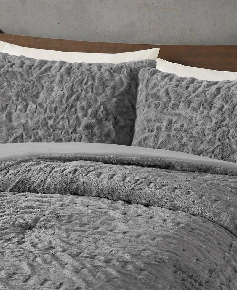 Madison Park Blair Ruched 3-Pc. Faux Fur Comforter Set, Full/Queen