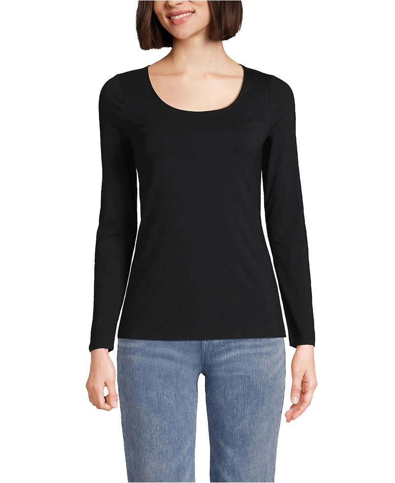 Lands' End Women's Lightweight Jersey Skimming Long Sleeve Scoop Neck T-shirt