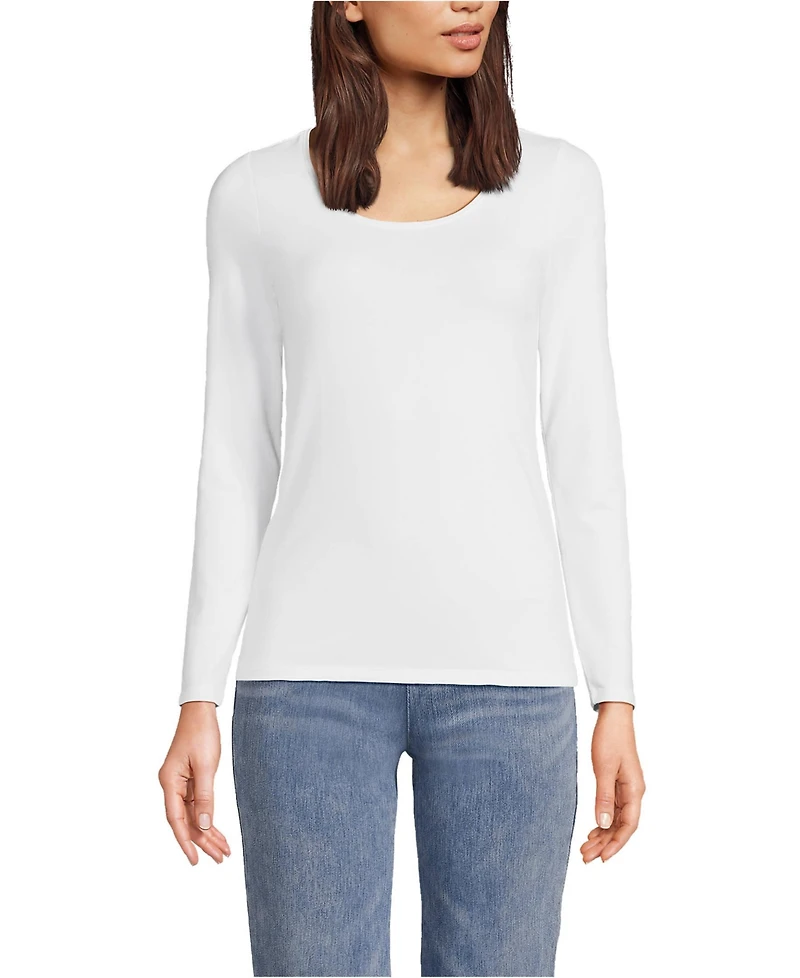 Lands' End Women's Lightweight Jersey Skimming Long Sleeve Scoop Neck T-shirt