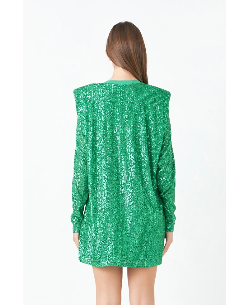 Women's Sequins Long Sleeve Shift Mini Dress