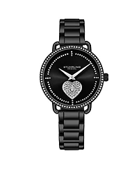 Women's Black Case and Bracelet, Crystal Studded Black Dial Watch