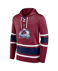 Men's Fanatics Nathan MacKinnon Burgundy Colorado Avalanche Name and Number Lace-Up Pullover Hoodie
