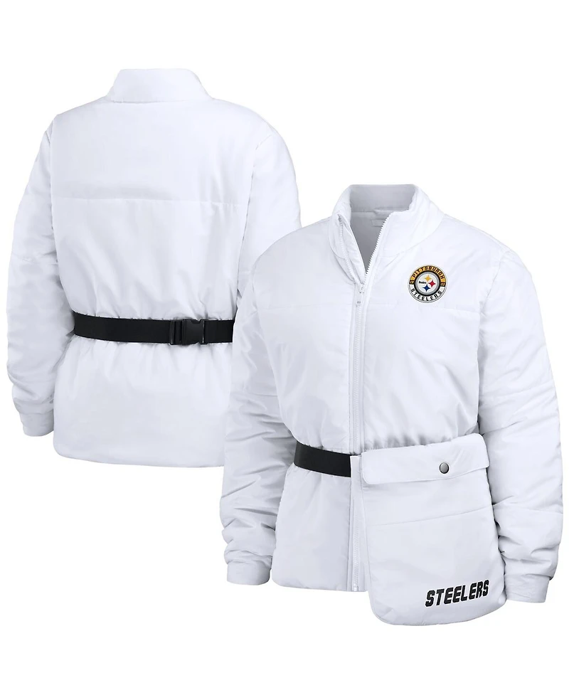 Women's Wear by Erin Andrews White Pittsburgh Steelers Packaway Full-Zip Puffer Jacket