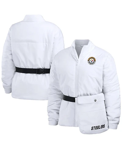 Women's Wear by Erin Andrews White Pittsburgh Steelers Packaway Full-Zip Puffer Jacket