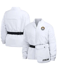 Women's Wear by Erin Andrews White Pittsburgh Steelers Packaway Full-Zip Puffer Jacket