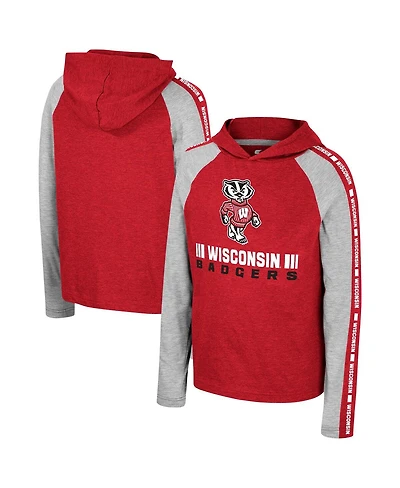 Big Boys Colosseum Red Wisconsin Badgers Ned Raglan Long Sleeve Hooded T-shirt