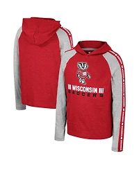 Big Boys Colosseum Red Wisconsin Badgers Ned Raglan Long Sleeve Hooded T-shirt