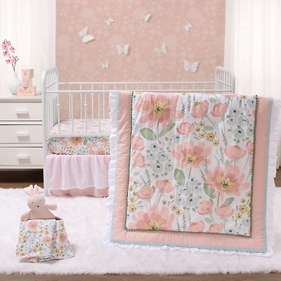 The Peanutshell Wildflower Cotton Crib Bedding Set for Baby Girls, 4 Pieces