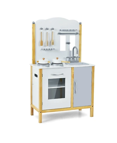 Kids Play Kitchen Set Toddler Pretend Cooking Set with Cabinet and Accessories