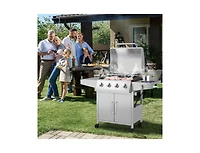 50000BTU 5-Burner Propane Gas Grill with Side Burner and 2 Prep Tables-Silver