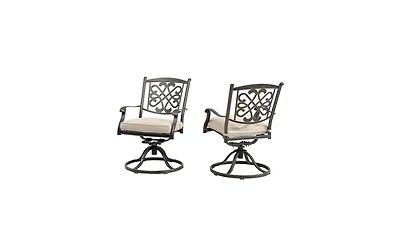 Mondawe Charcoal Gray Aluminum Swivel Outdoor Dining Arm Chair with Flower Pattern Backrest (Set of 2), Beige