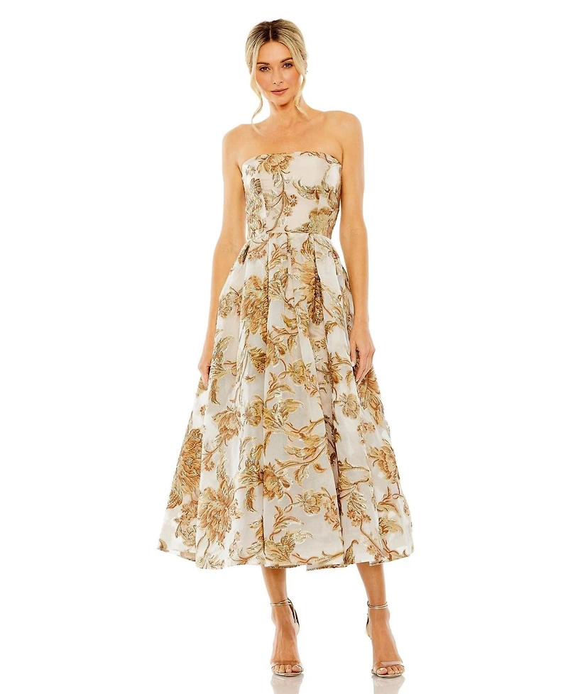 Mac Duggal Women's Strapless Brocade Midi Dress With Pockets