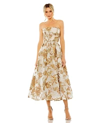 Mac Duggal Women's Strapless Brocade Midi Dress With Pockets