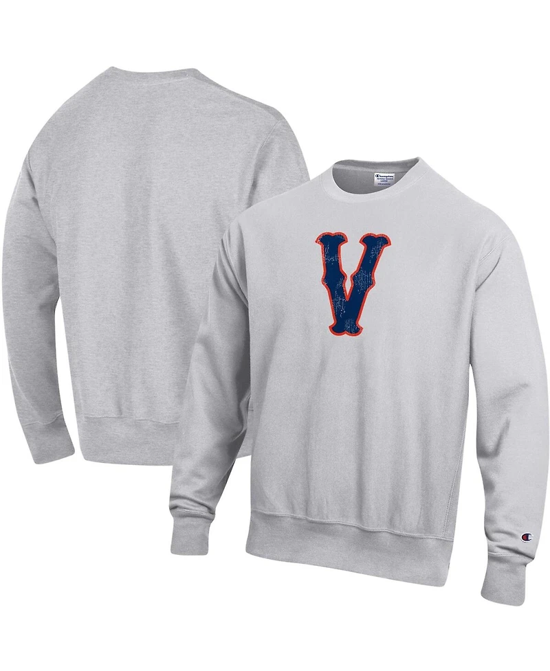 Men's Champion Heathered Gray Distressed Virginia Cavaliers Vintage-Like Vault Logo Reverse Weave Pullover Sweatshirt