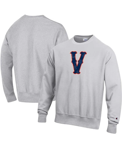 Men's Champion Heathered Gray Distressed Virginia Cavaliers Vintage-Like Vault Logo Reverse Weave Pullover Sweatshirt