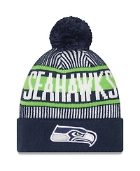 Men's New Era College Navy Seattle Seahawks Striped Cuffed Knit Hat with Pom