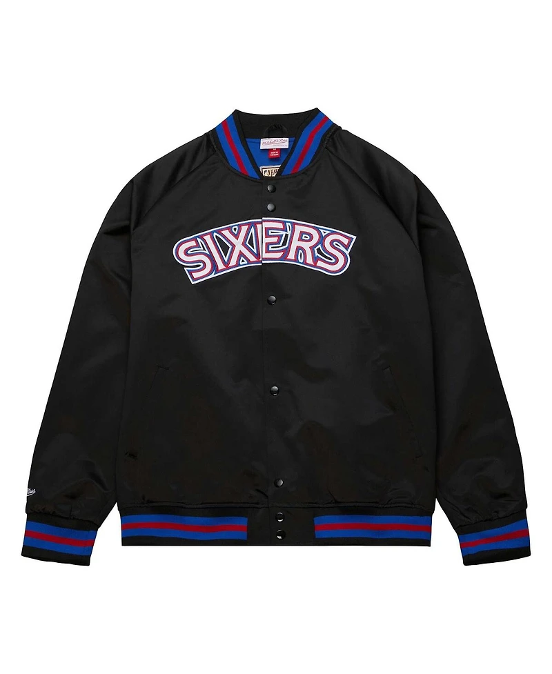Men's Mitchell & Ness Philadelphia 76ers Hardwood Classics Throwback Wordmark Raglan Full-Snap Jacket