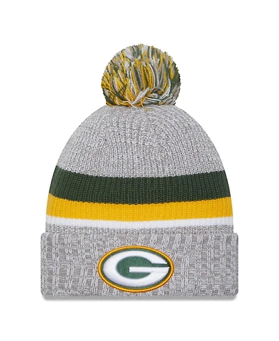 Men's New Era Heather Gray Green Bay Packers Cuffed Knit Hat with Pom