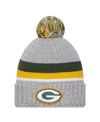 Men's New Era Heather Gray Green Bay Packers Cuffed Knit Hat with Pom