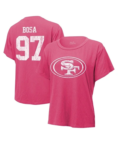 Women's Majestic Threads Nick Bosa Pink Distressed San Francisco 49ers Name and Number T-shirt
