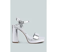Merengue Textured High Block Heel Sandals