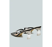Litchi Rhinestone Embellished Strap Sandals