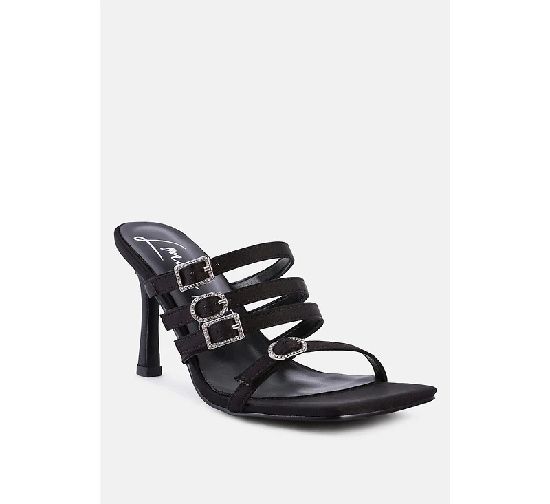 Womens Times Up Diamante Buckle Mid Heel Sandals