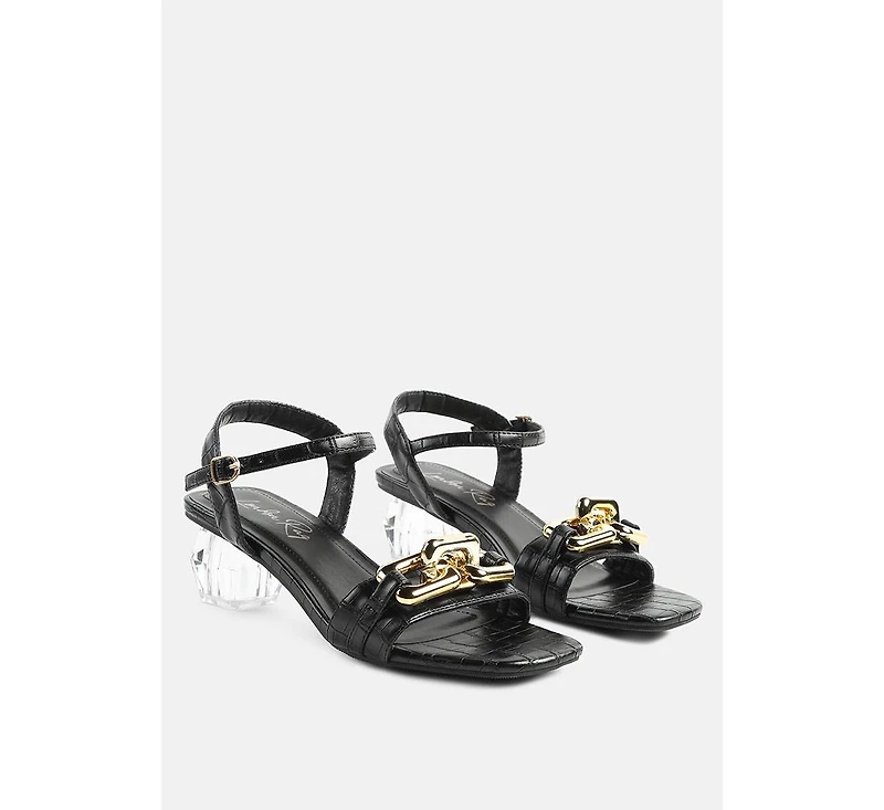 Icicle Clear Low Heel Metal Chain Sandals