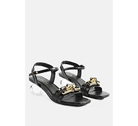 Icicle Clear Low Heel Metal Chain Sandals